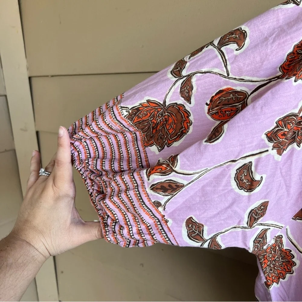 Knox Rose Pink Floral Striped Short Sleeve Boho Peasant Shift Dress Size M - Picture 3 of 8